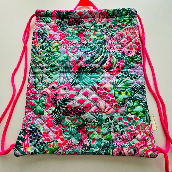 Lilly Pulitzer Quilted Drawstring Backpack Banana Split Pattern NEW WITHOUT TAGS